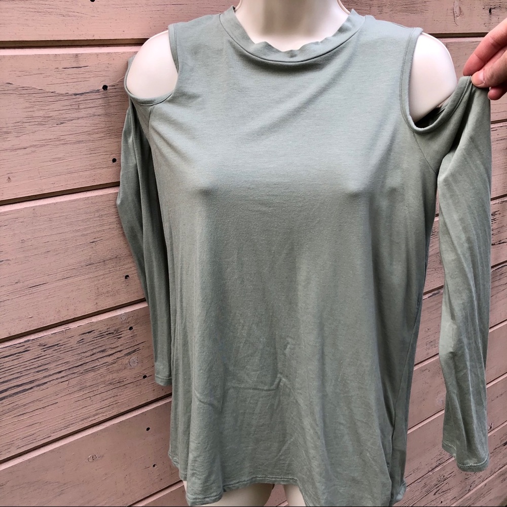 Topshop Cold Shoulder Long Sleeve, Light Green